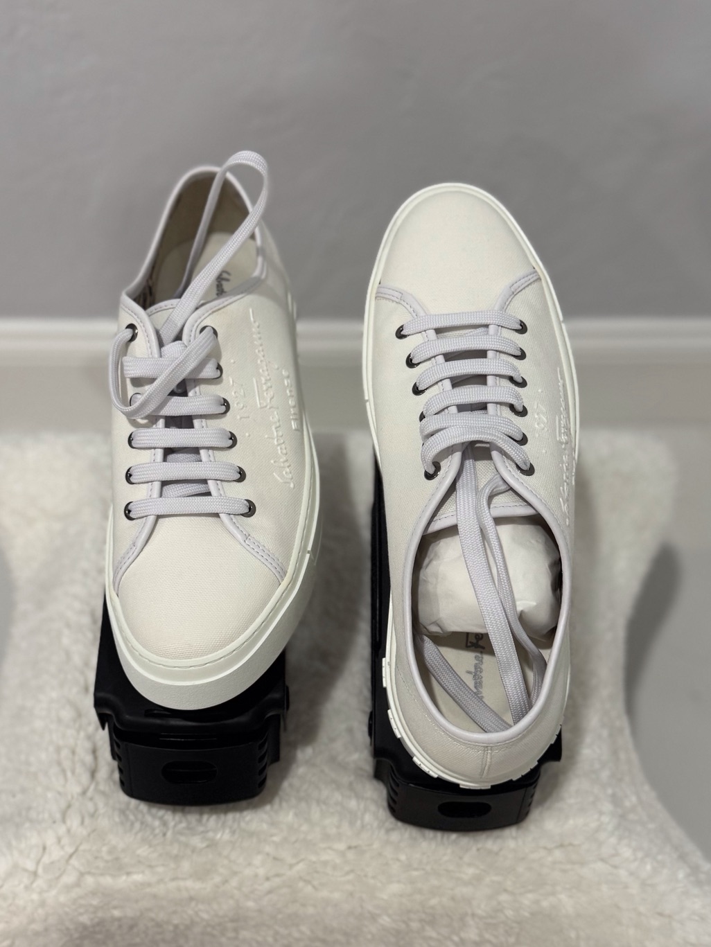 Salvatore Ferragamo White Low-Top Canvas Sneakers
